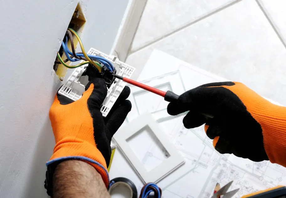 Electrician in Warrington wiring a plug socket